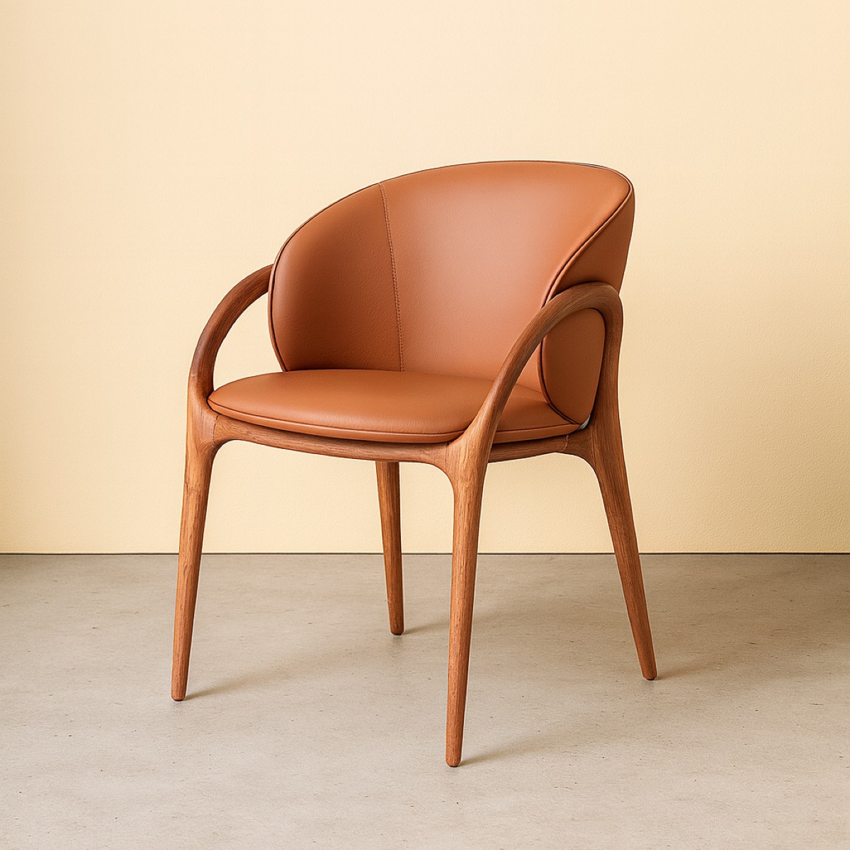 Chaise en cuir terracotta et pied bois noyer HOBA (lot de 2)