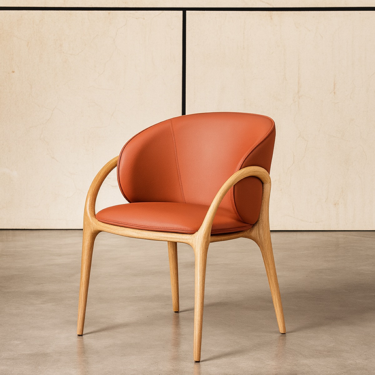 Chaise en cuir terracotta et pied bois clair HOBY (lot de 2)