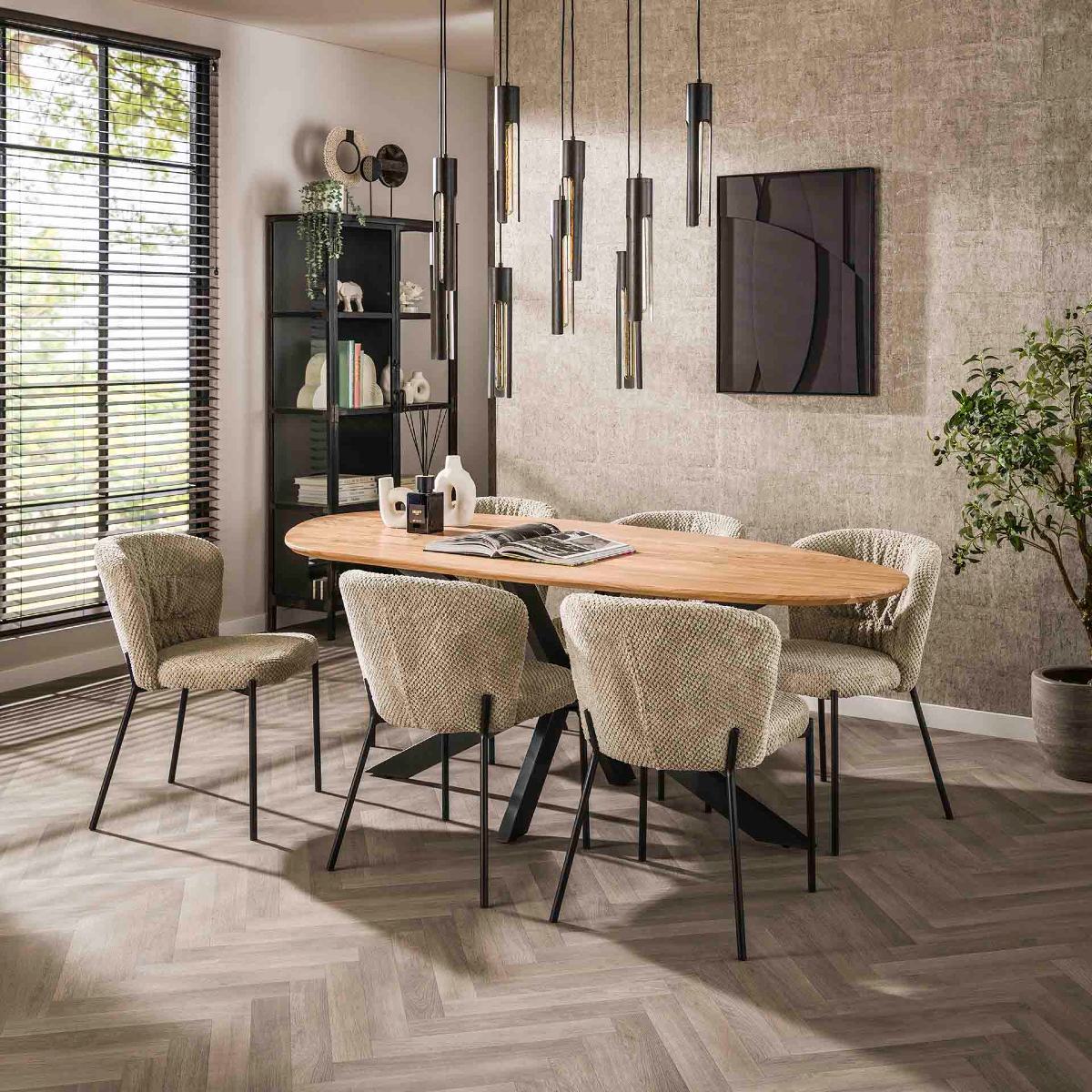 Table à manger ovale en bois avec pied central CHARLOTTE