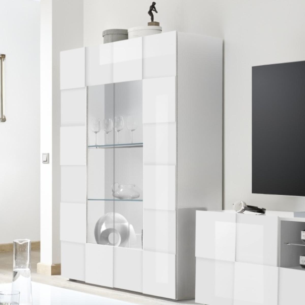 Vitrine design laqué blanc 2 portes MADO