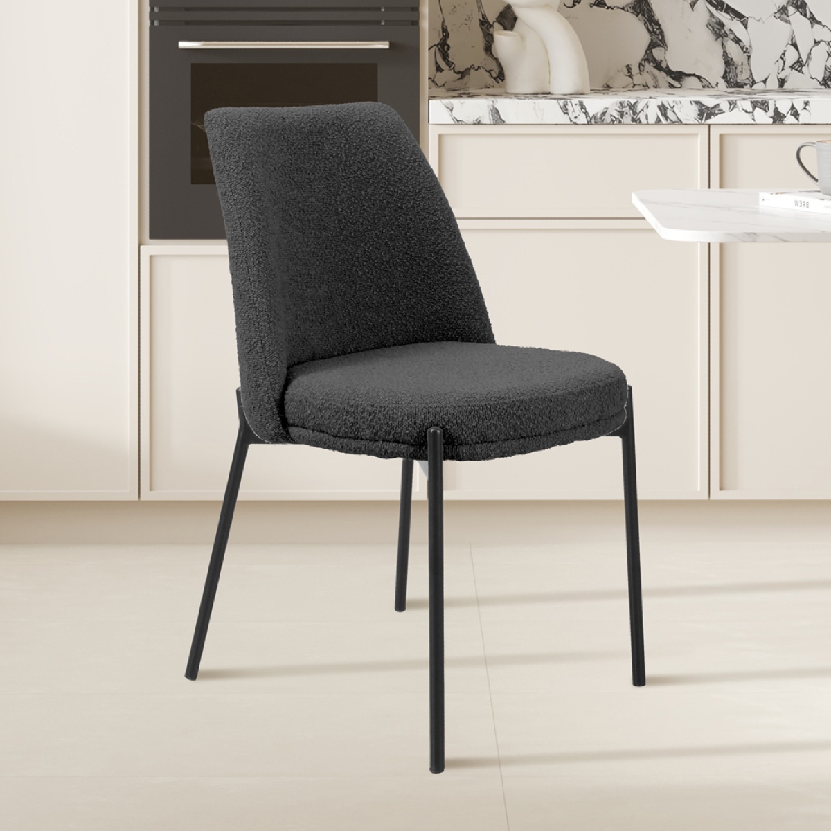 Chaise en tissu bouclé gris LILA (lot de 2)