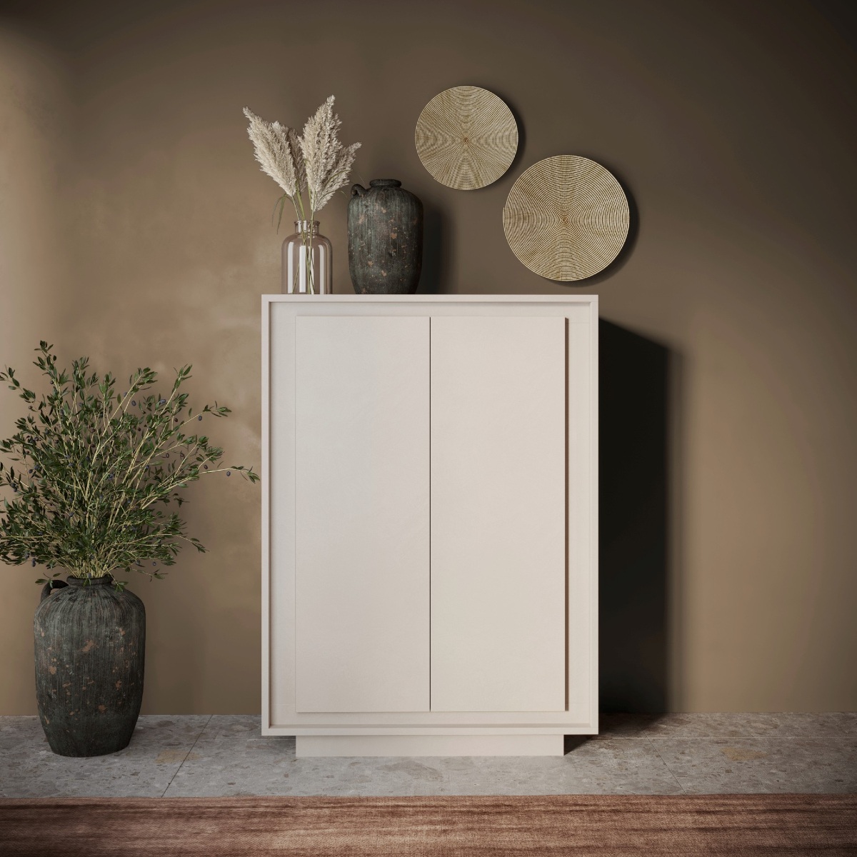 Argentier-bar 2 portes chic et design coloris beige YORI