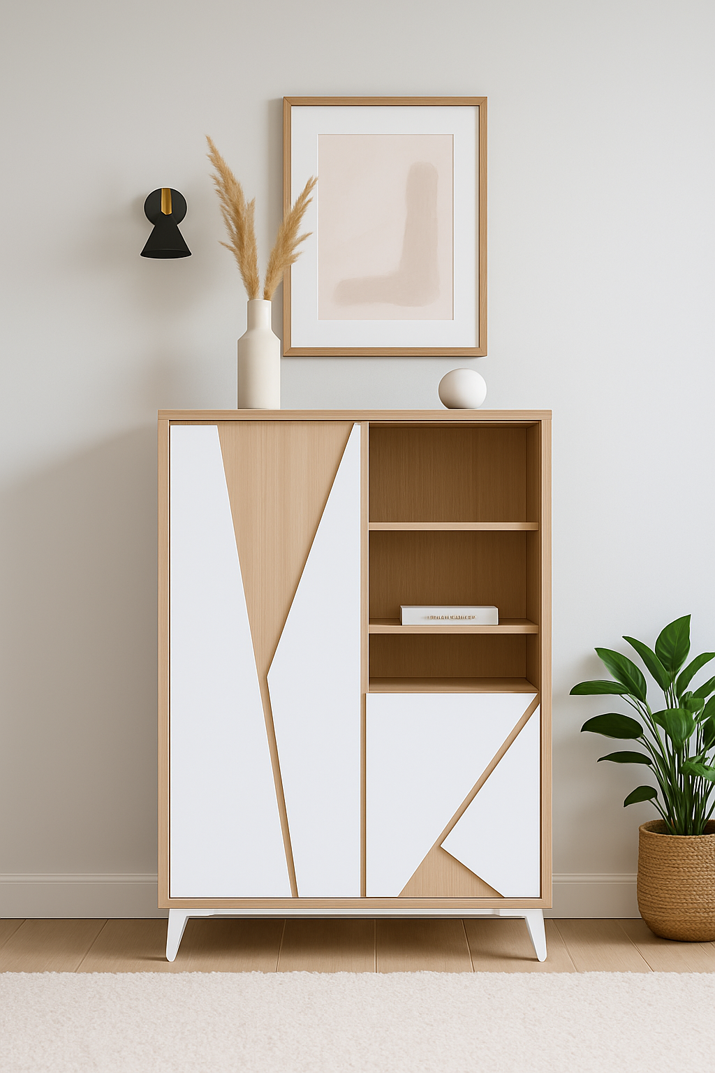 Argentier-bar moderne 2 portes coloris bois et blanc OSTENDE