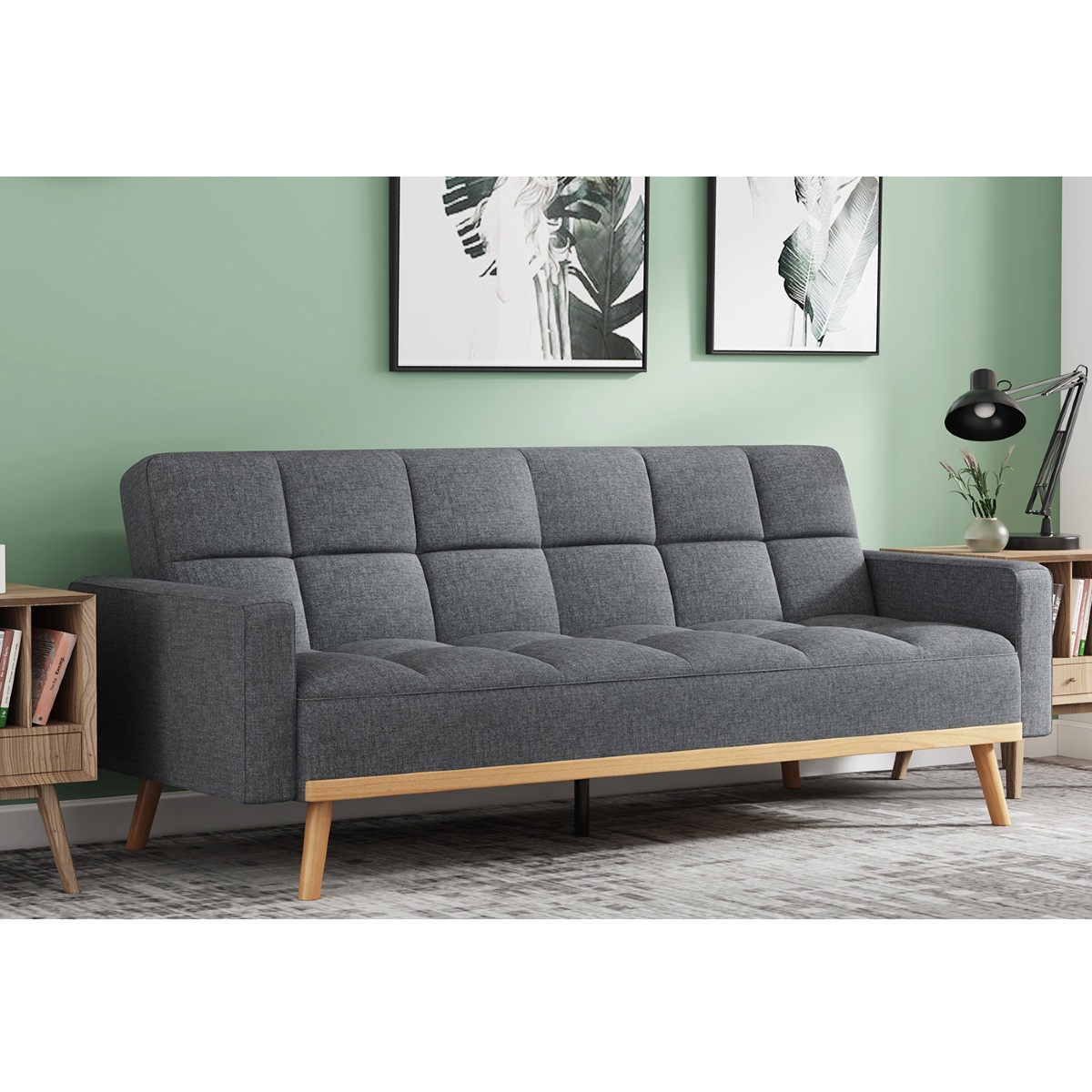 Canapé lit 2 places en tissu gris SARI