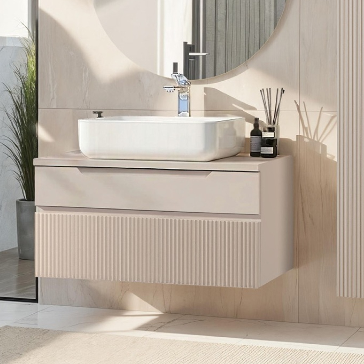 meuble salle de bain suspendu beige 80 cm