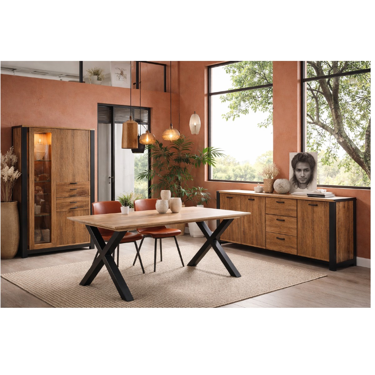 Salle à manger complète avec LED MONA pied X