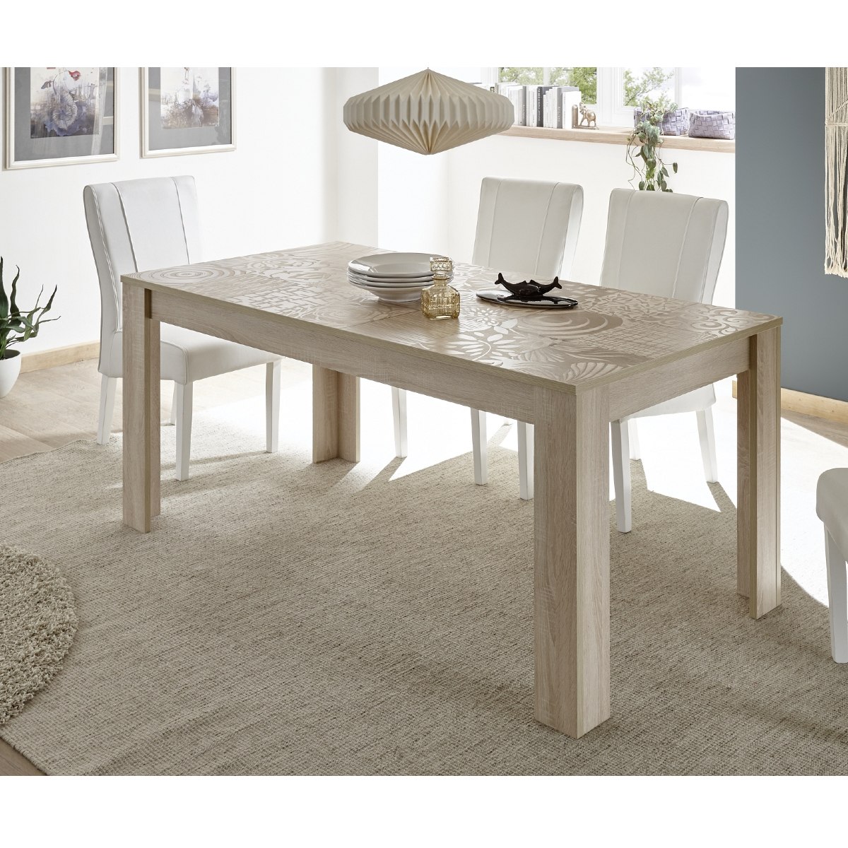 Table à manger moderne coloris chêne clair 180cm SARA