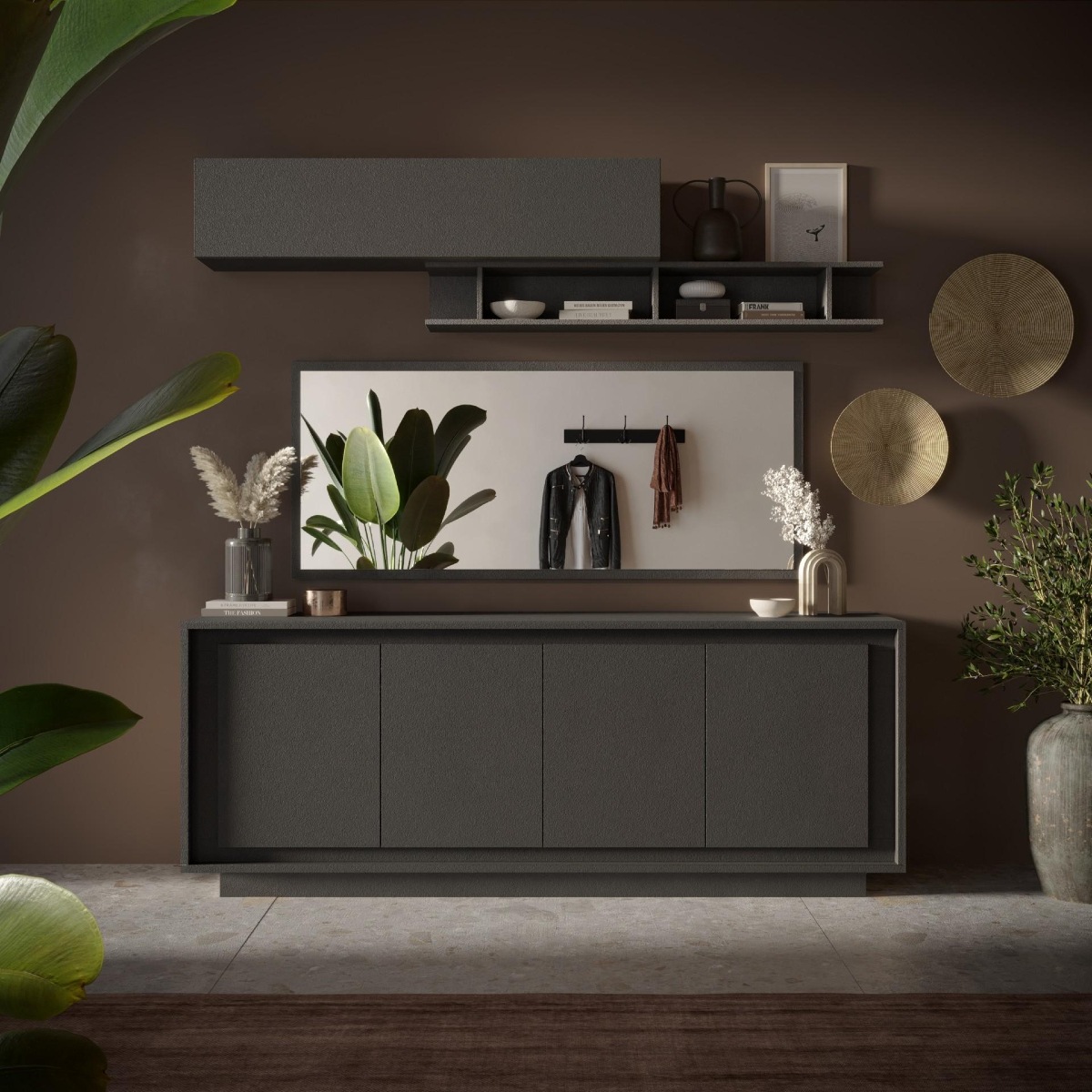Buffet bas contemporain 4 portes gris anthracite YORI