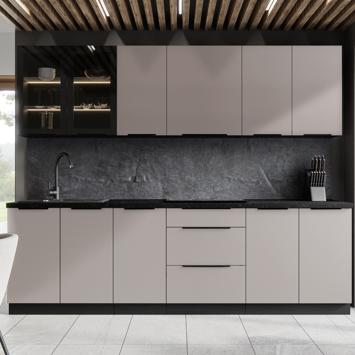 Cuisine complète moderne beige 260cm MAO