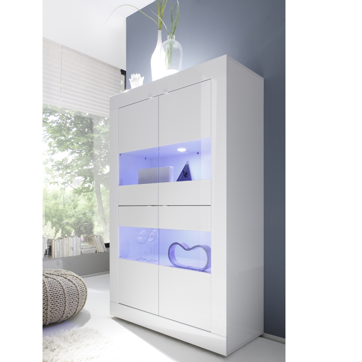 Vitrine moderne blanc laqué 4 portes 100cm CALIA