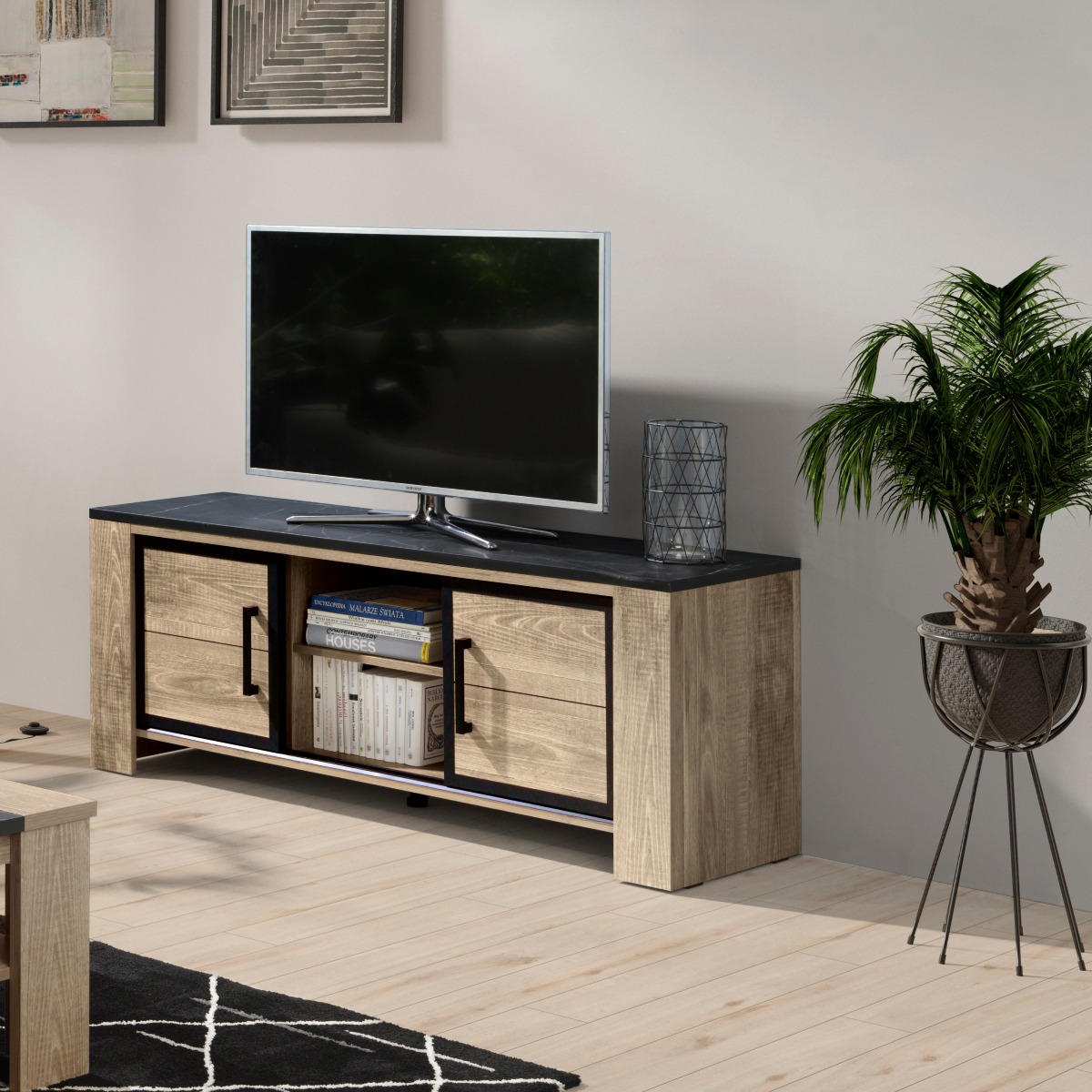 Meuble TV moderne en bois style industriel OLIVE