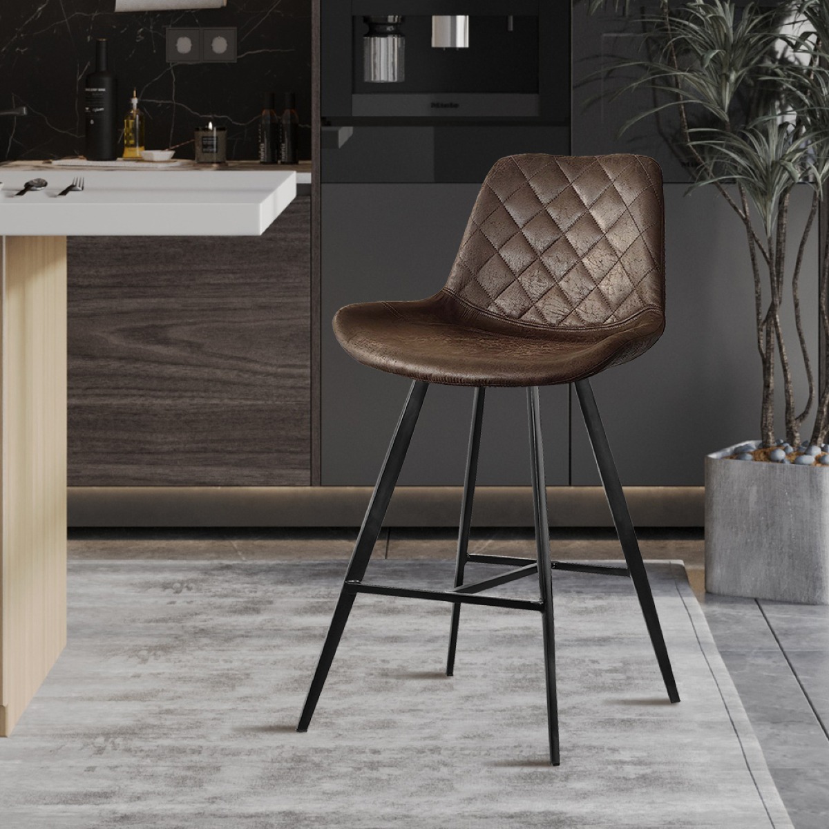 Lot de 2 chaises de bar en PU marron foncé ALKA