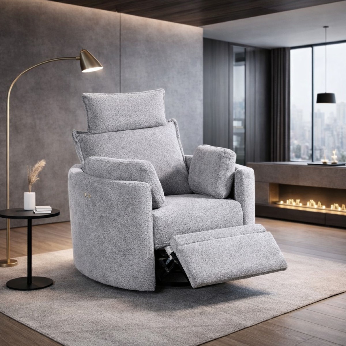 Rocking-chair moderne avec relax électrique en tissu gris ELOA 2