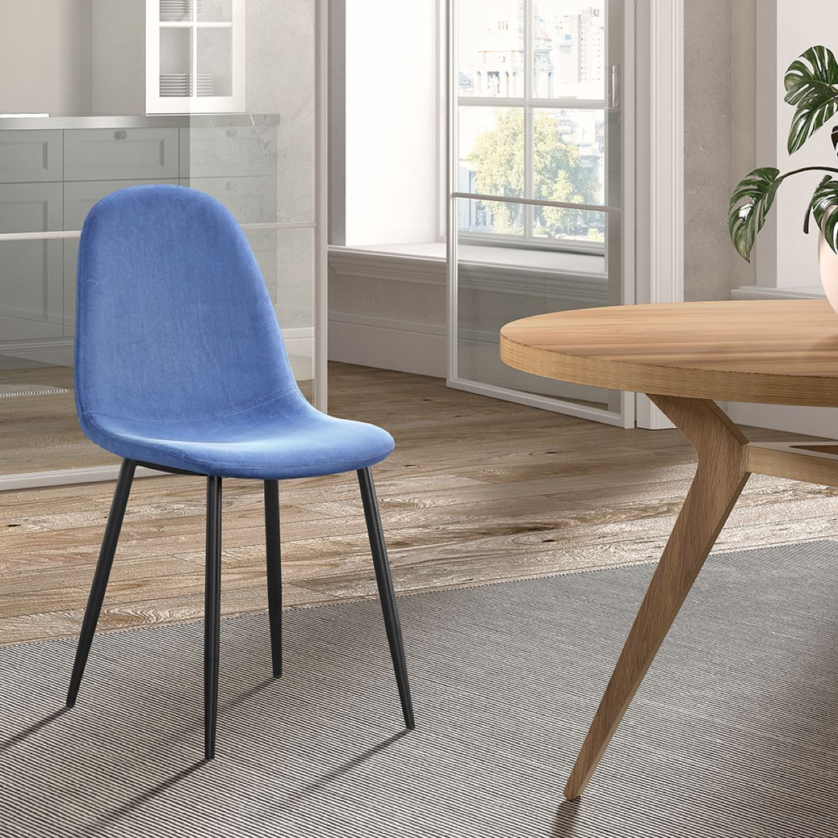Chaise de salle à manger en velours bleu BOYANA