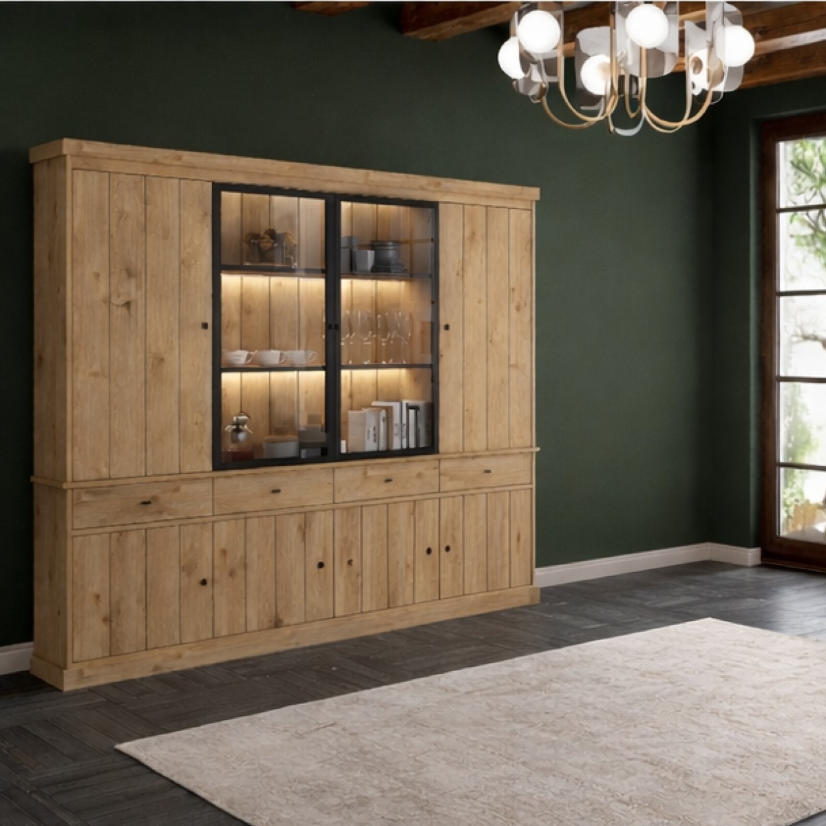 Vaisselier en bois 4 portes dont 2 vitrées VALENTINE