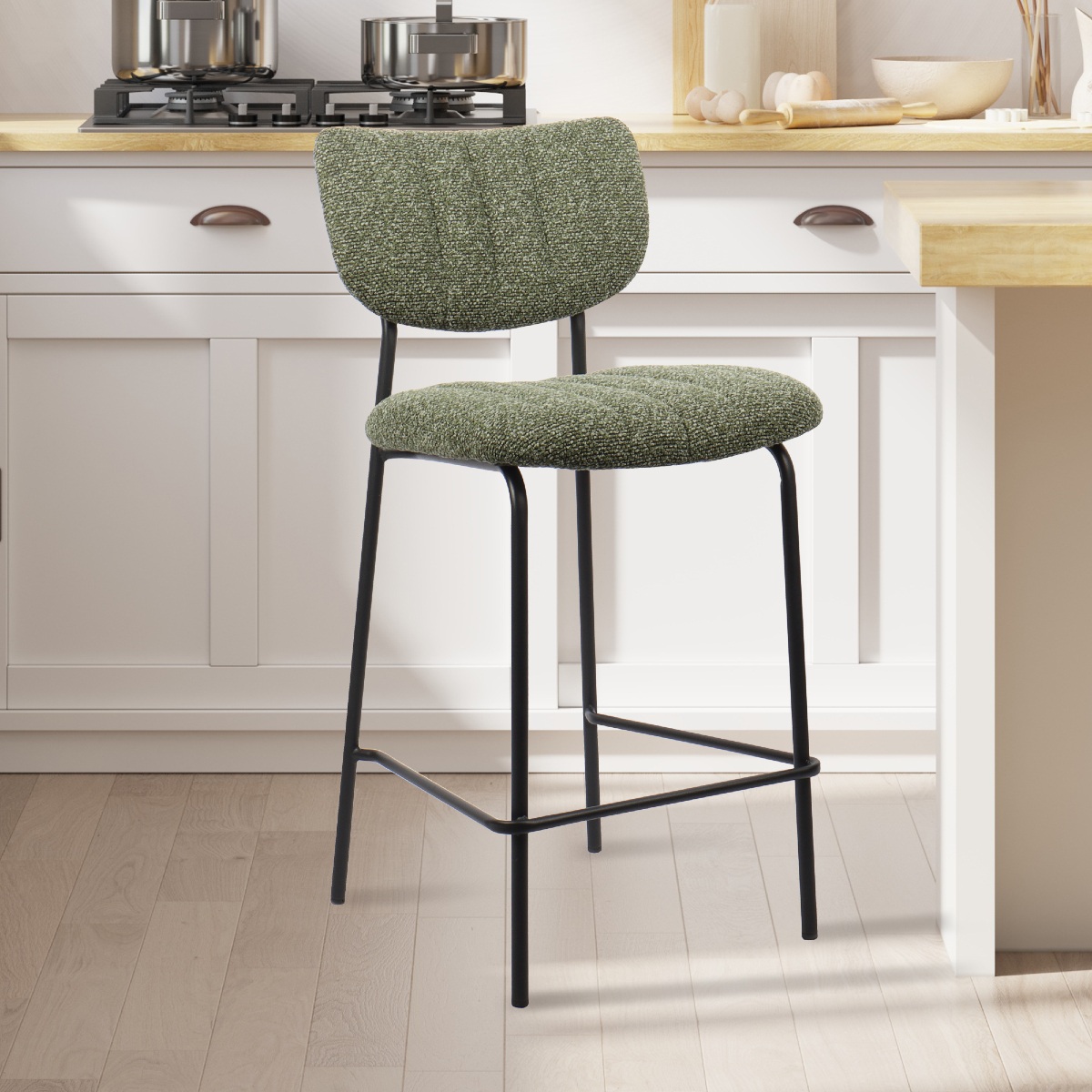 Lot de 2 chaises de bar en tissu vert ANTO