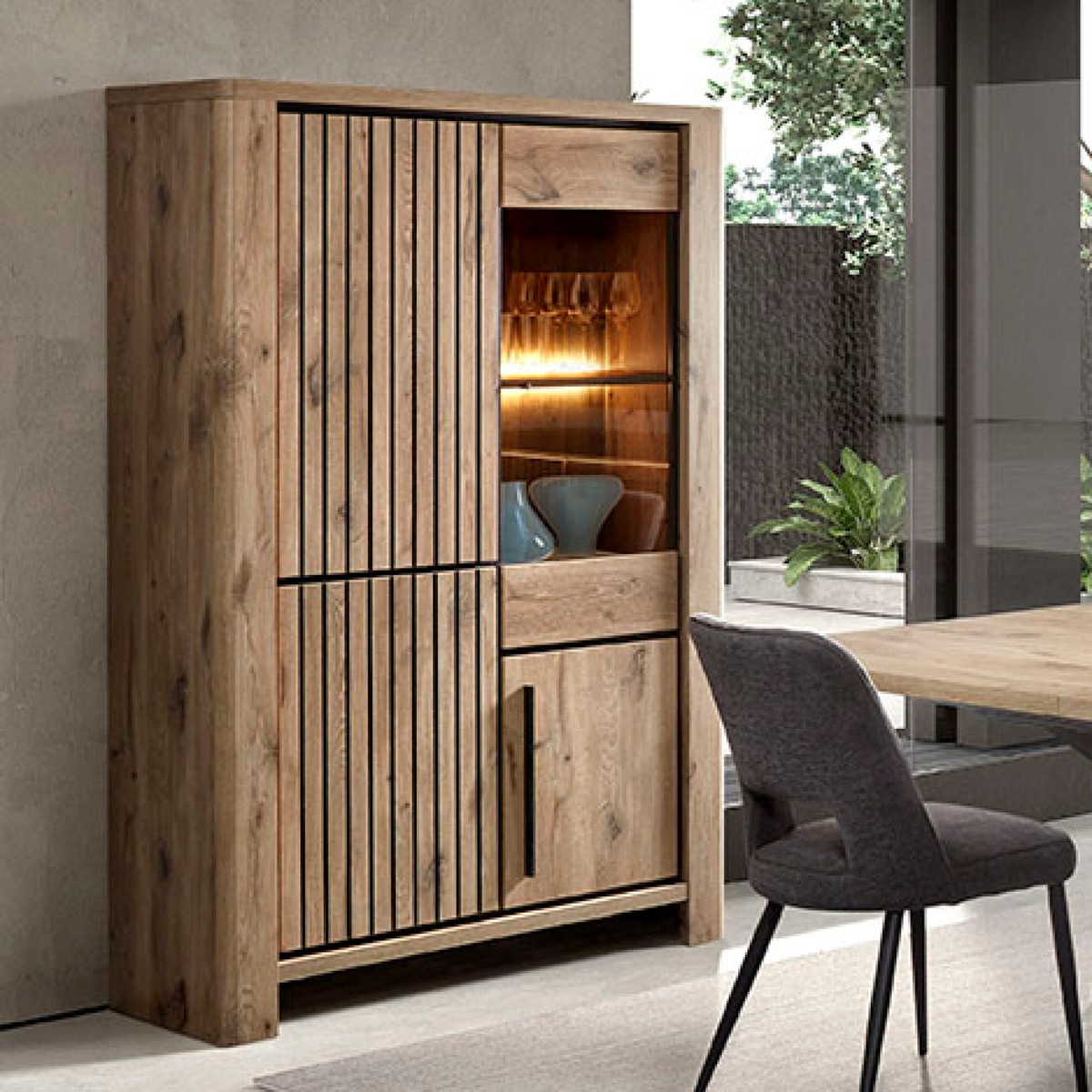 Vitrine avec LED 120cm couleur chêne clair SANTORINI