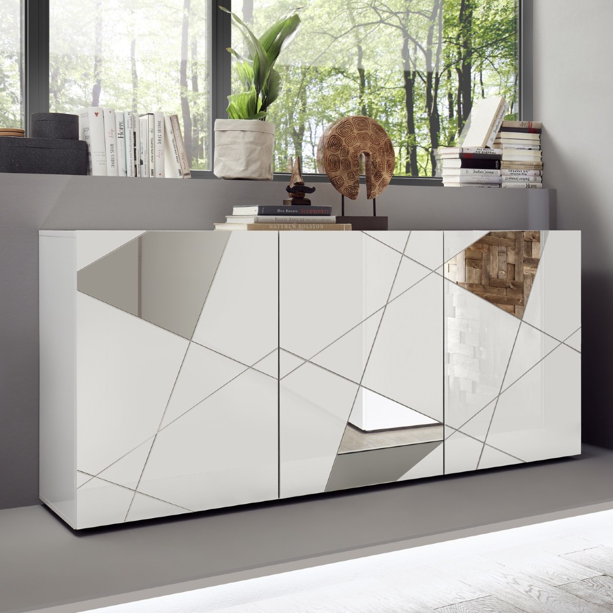 Buffet bas moderne laqué blanc 3 portes 180cm ANTONIA