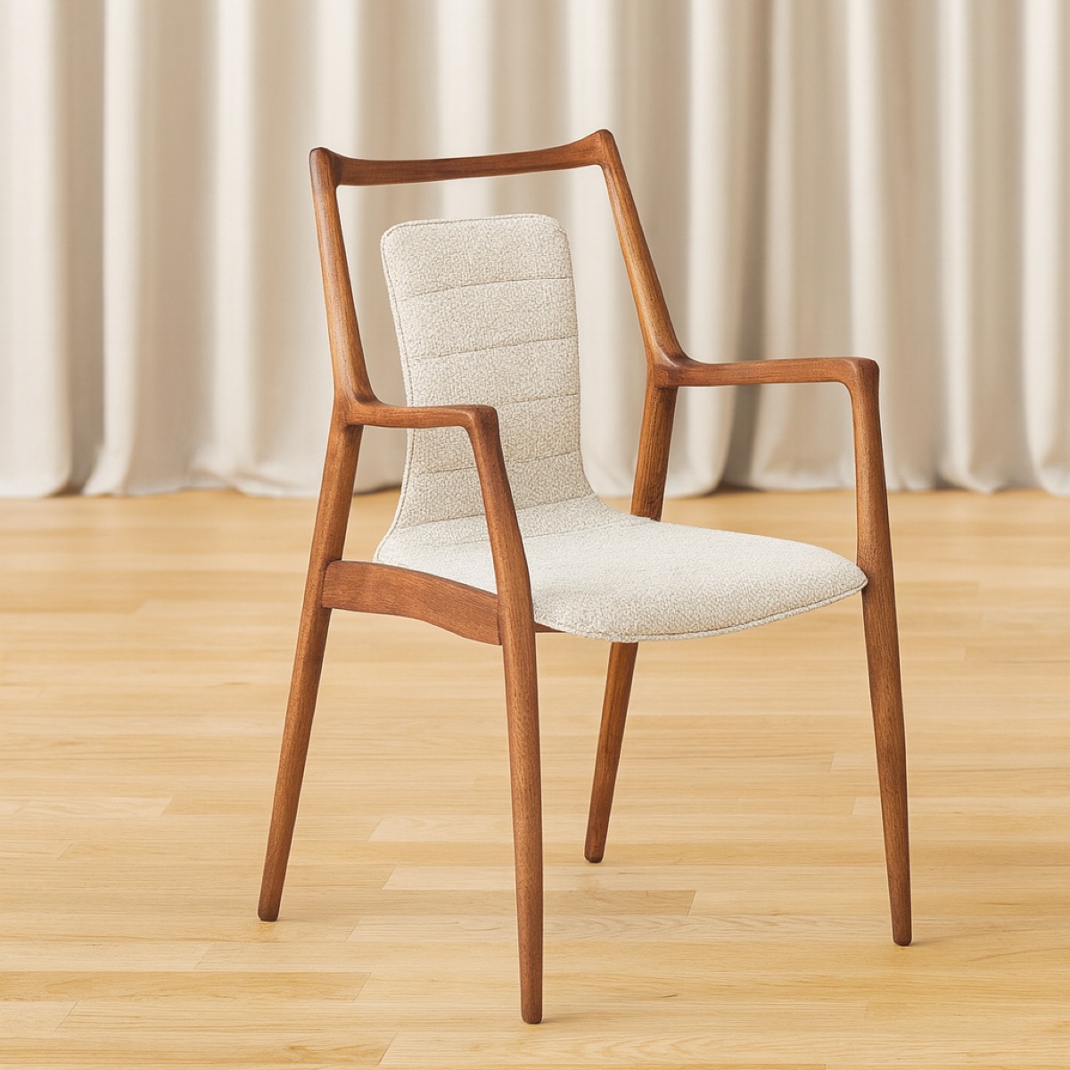 Chaise en tissu beige et bois massif YO (lot de 2)