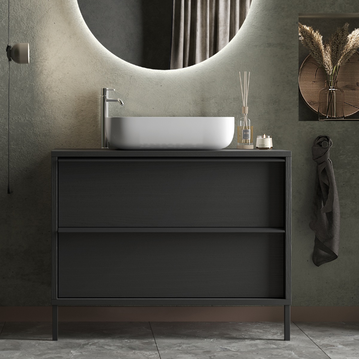 Meuble de salle de bain moderne avec vasque 92cm LOIS