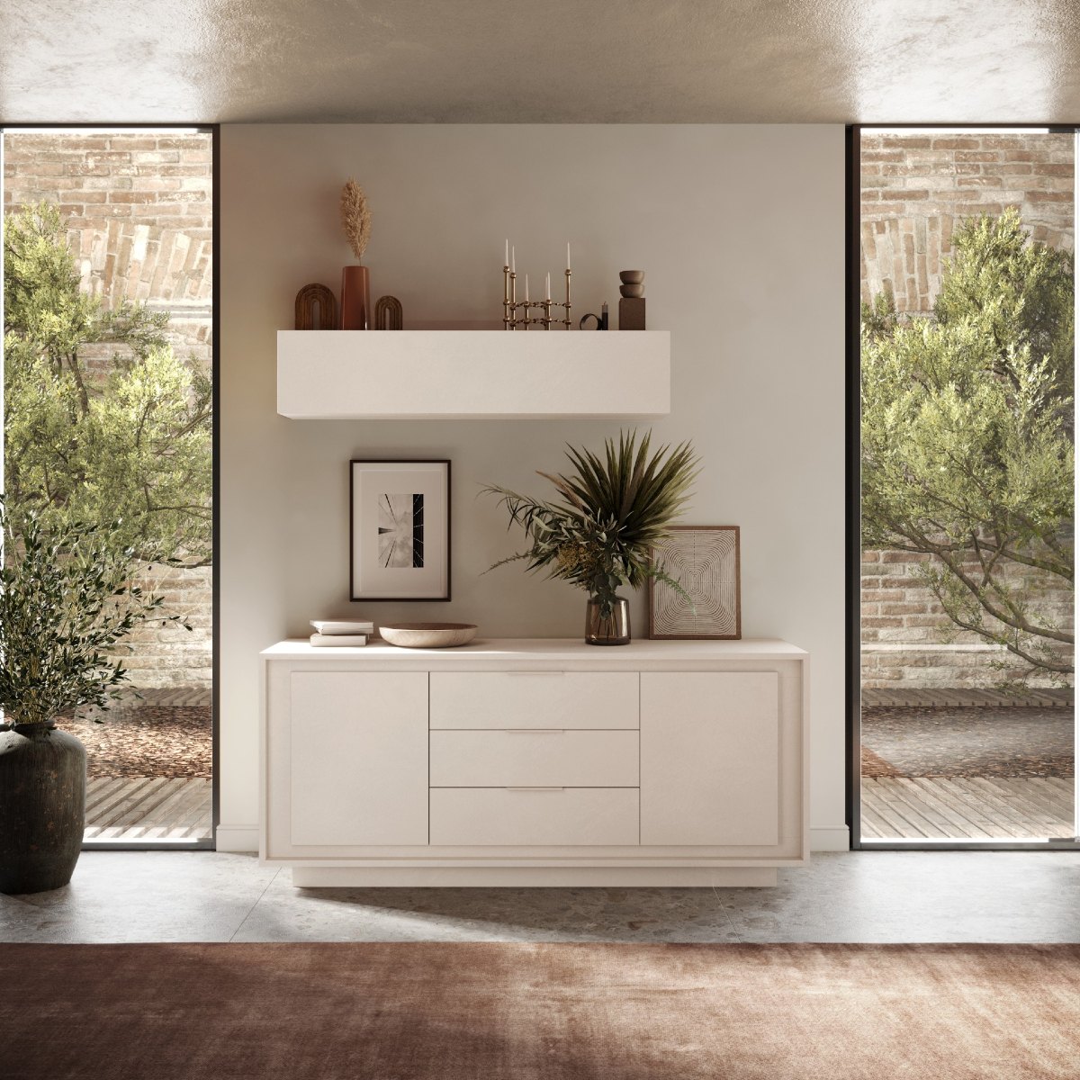 Buffet bas design beige 2 portes-3 tiroirs 180cm YORI