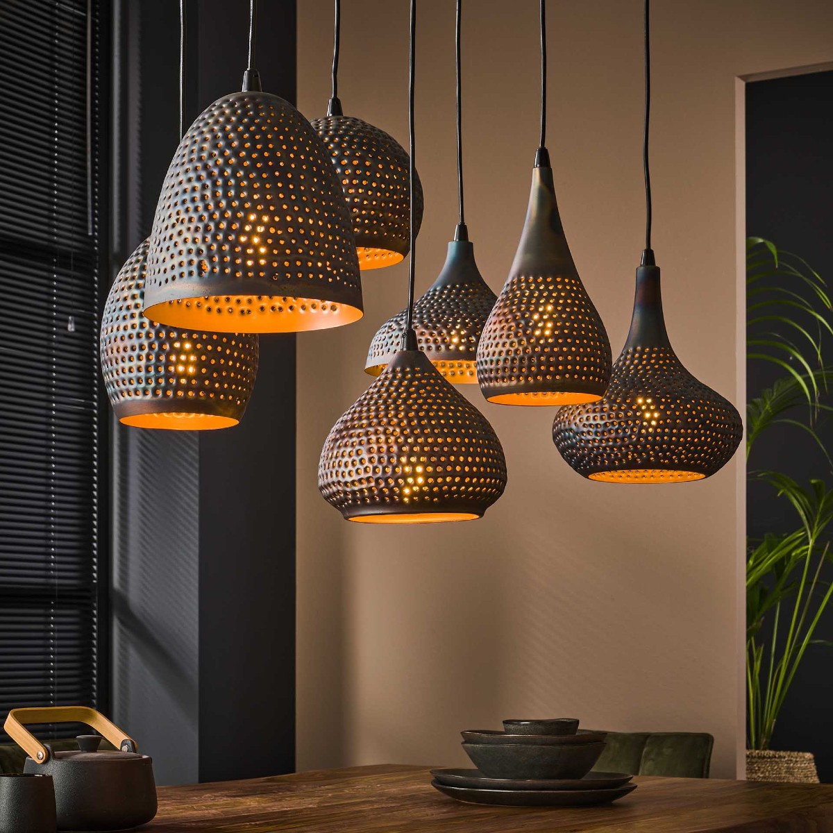 Suspension industrielle 7 lampes coniques KATE