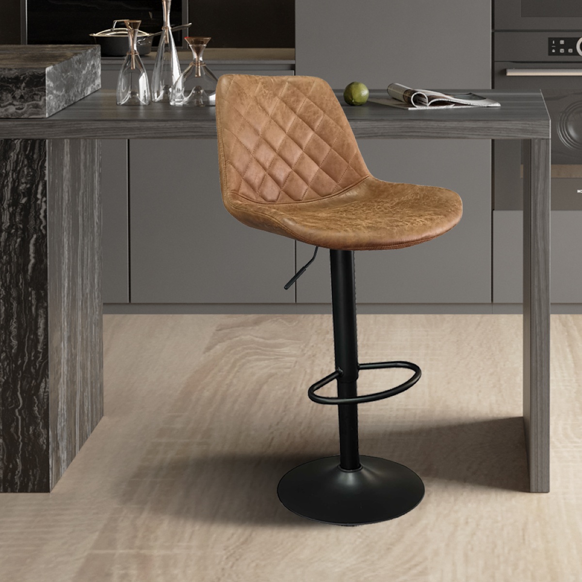 Tabouret de bar réglable en PU cognac MANILLA (lot de 2)