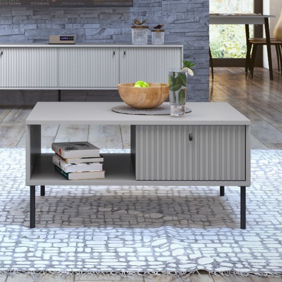 Table basse moderne grise avec tiroir SIMY