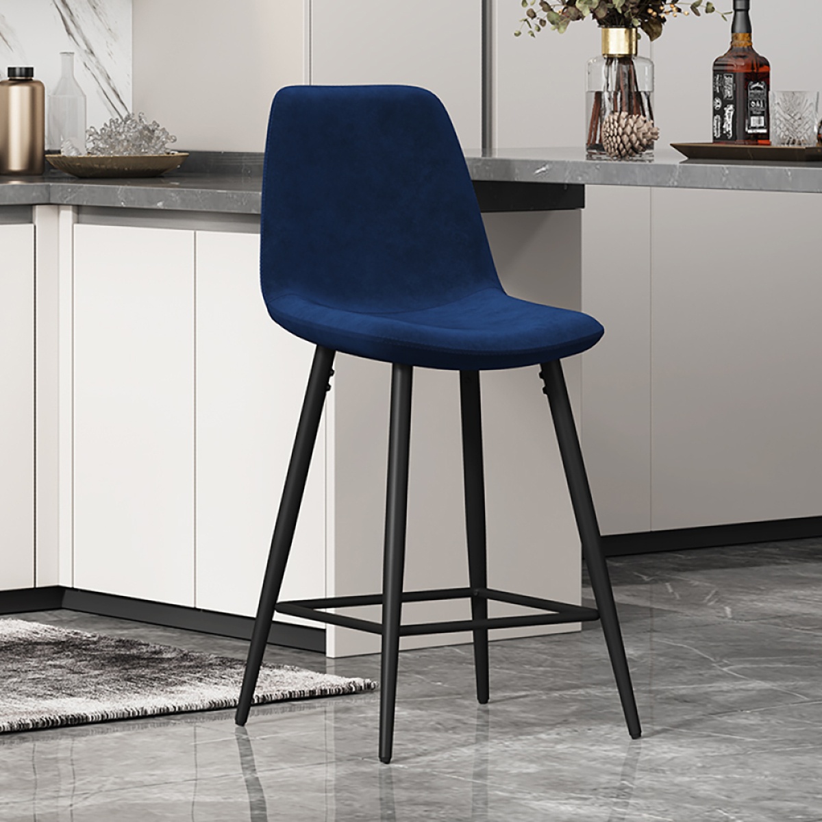 Lot de 2 chaises de bar en velours bleu foncé BOYANA