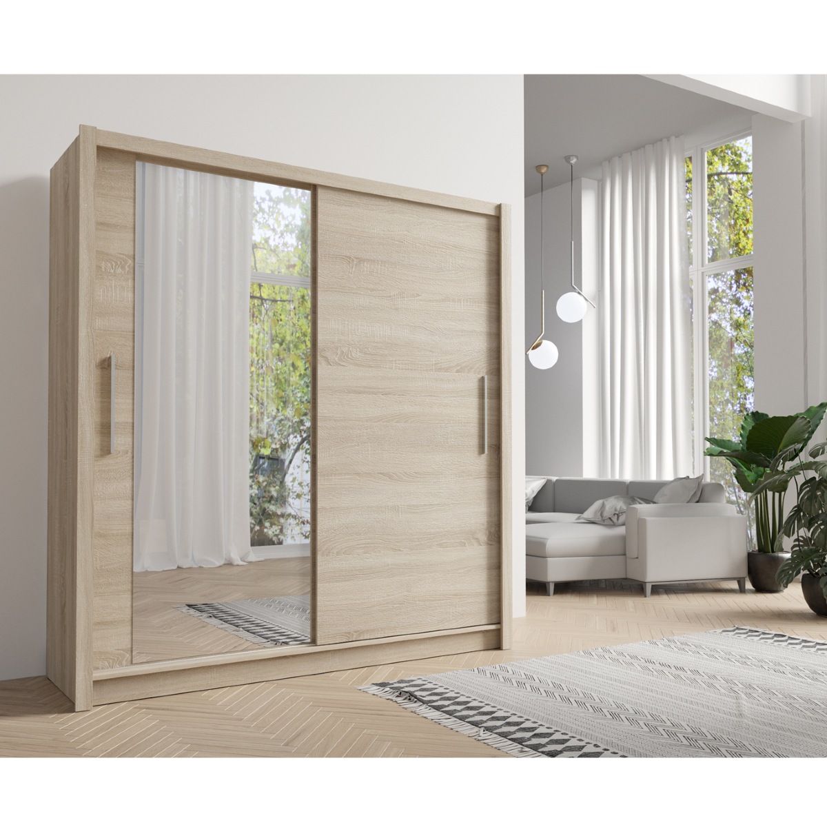 Armoire moderne bois 2 portes coulissantes 155cm ULRIC