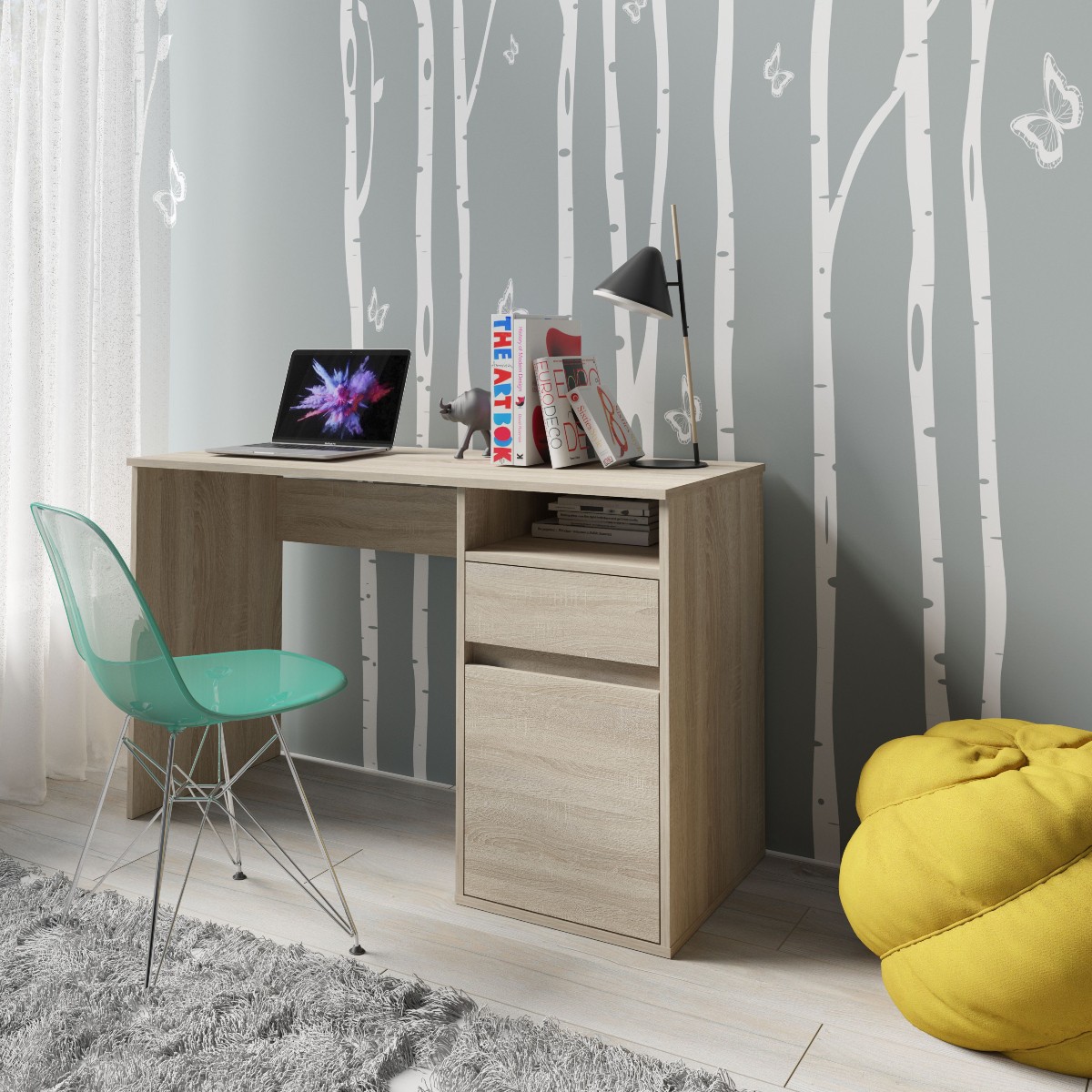 Bureau moderne bois avec rangement 120cm ALBI