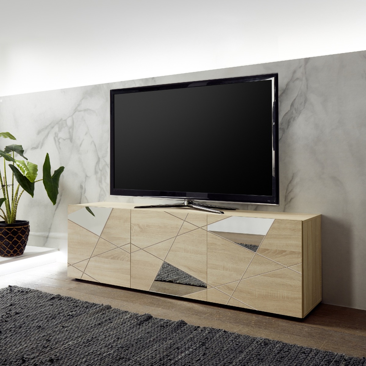 Meuble TV moderne 180cm coloris chêne clair ANTONIA
