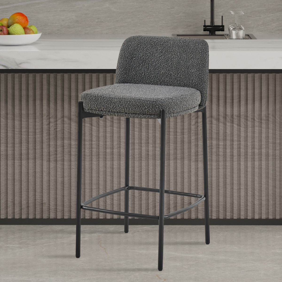 Chaise de bar en tissu gris LILA (lot de 2)