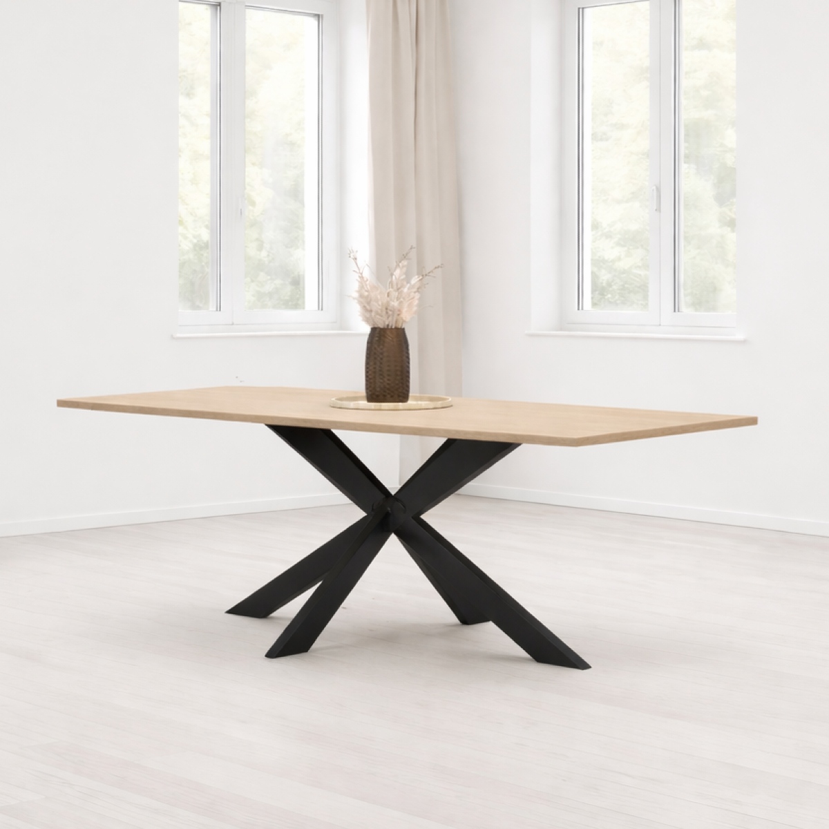 Table à manger moderne pied central coloris beige 180cm EROS