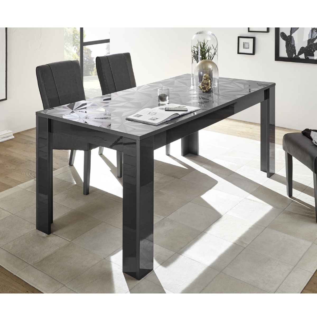 Table à manger moderne laqué gris 180cm CAPRI