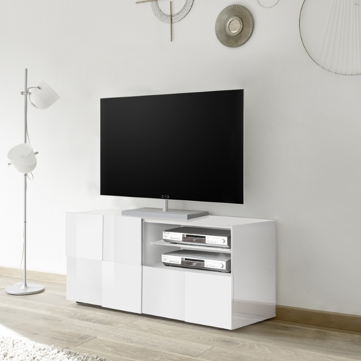 Meuble TV design laqué blanc 120cm MADO