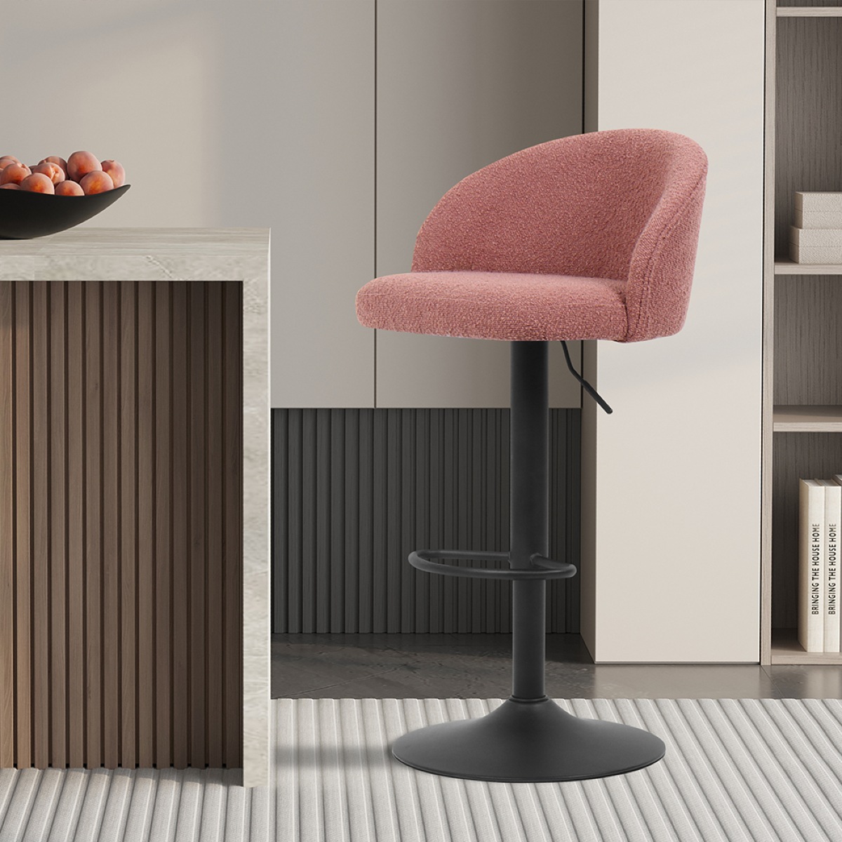 Tabouret de bar pivotant en tissu bouclé rose RABAT (lot de 2)