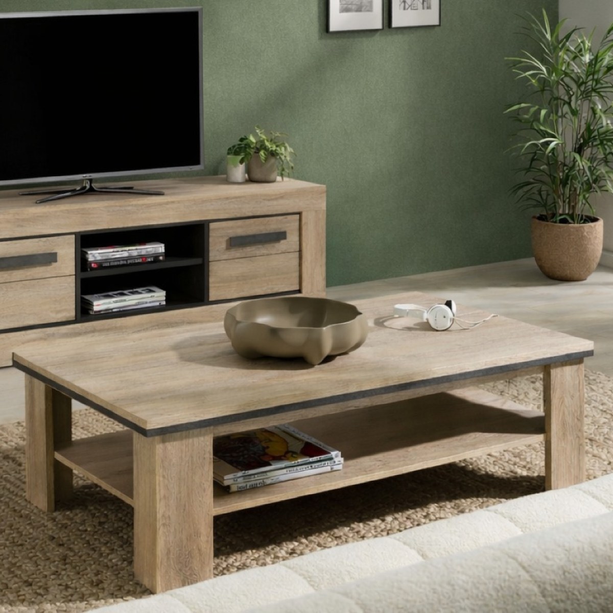 Table basse moderne en bois 2 plateaux MOA