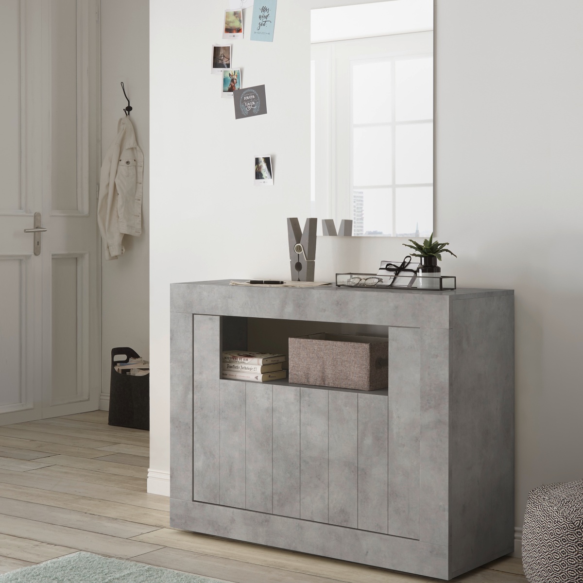 Buffet moderne gris béton 2 portes 110cm NIO