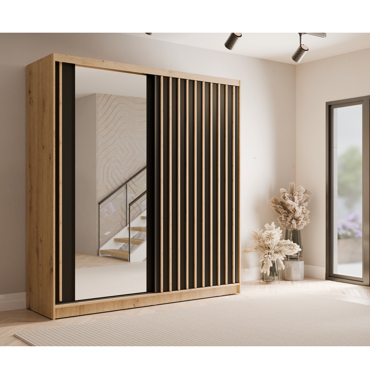 Armoire design bois 205 cm avec portes coulissantes