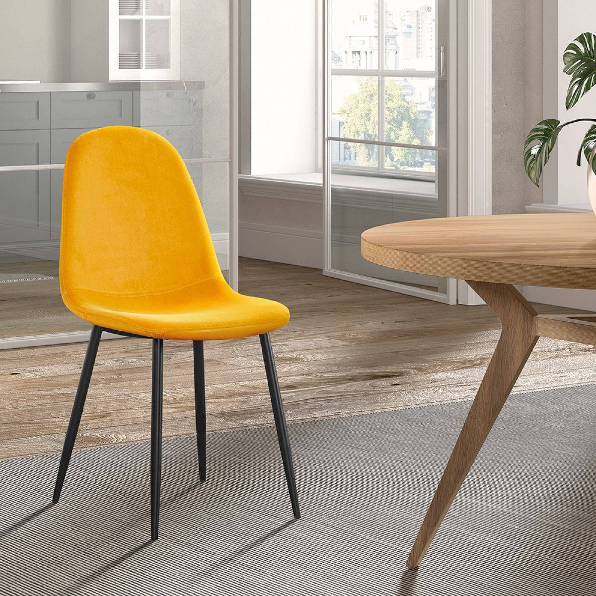 Chaise de salle à manger en velours jaune BOYANA