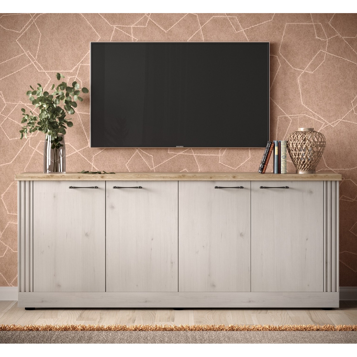 Buffet moderne 4 portes coloris chêne naturel 210cm YANIS