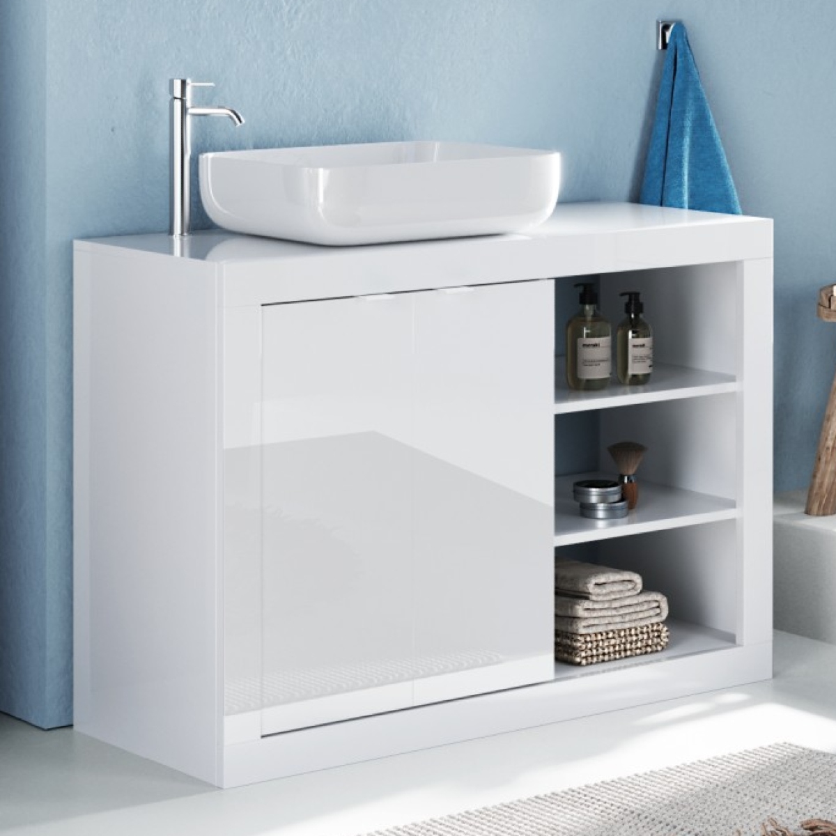 Meuble salle de bain moderne avec porte + vasque L 110 CALIA