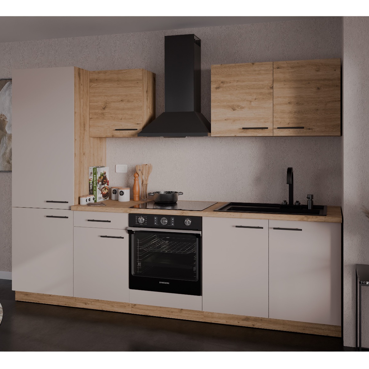 Cuisine complète moderne beige et bois 270cm NALA