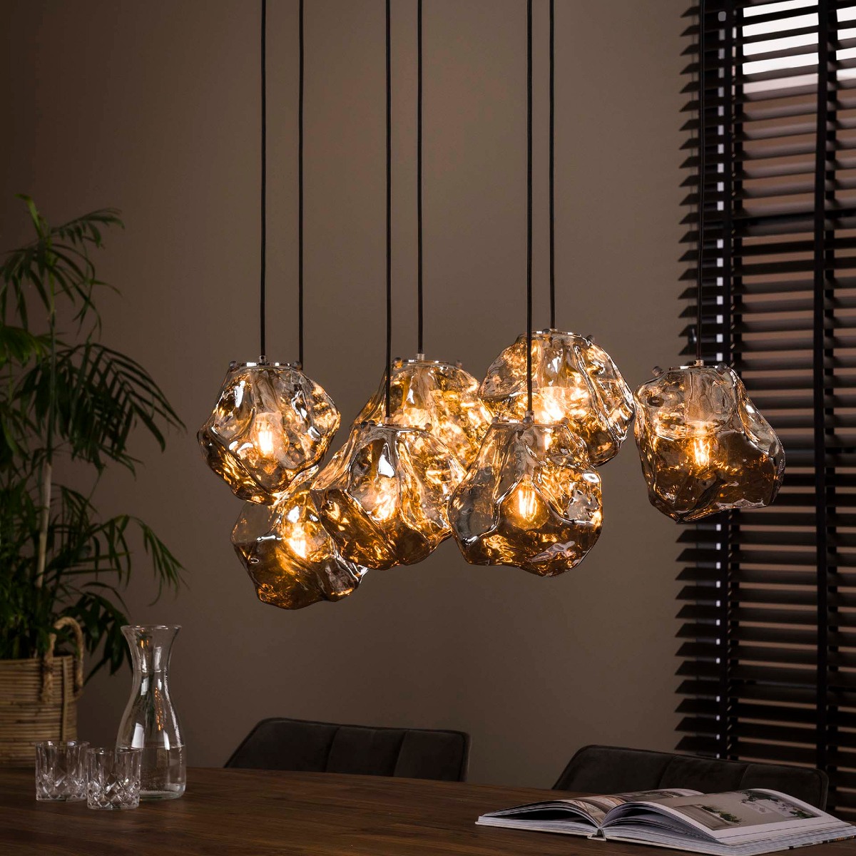 Suspension contemporaine en verre 7 lampes PIERRE