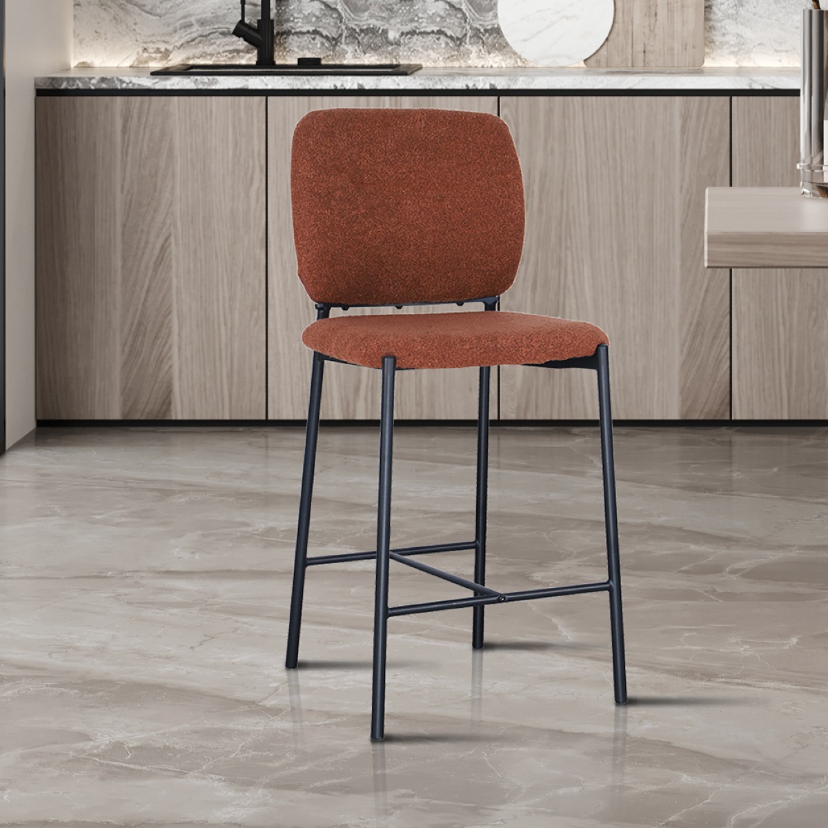 Lot de 2 chaises de bar en tissu bouclé cuivre SOFIA