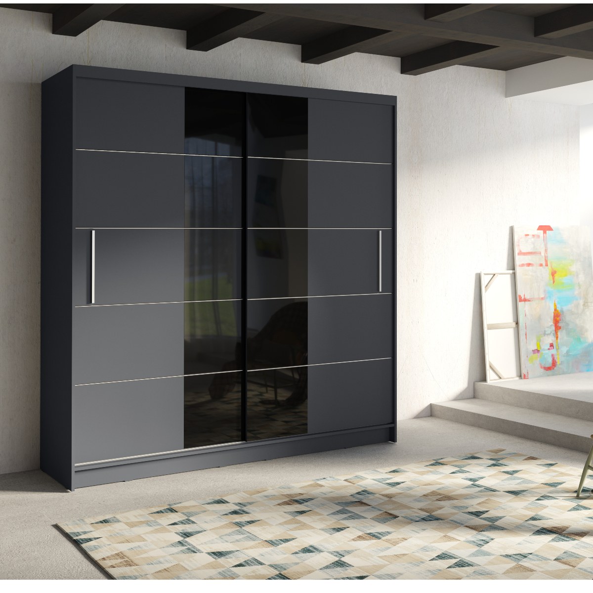Armoire design gris et noir portes coulissantes 200cm IRPO