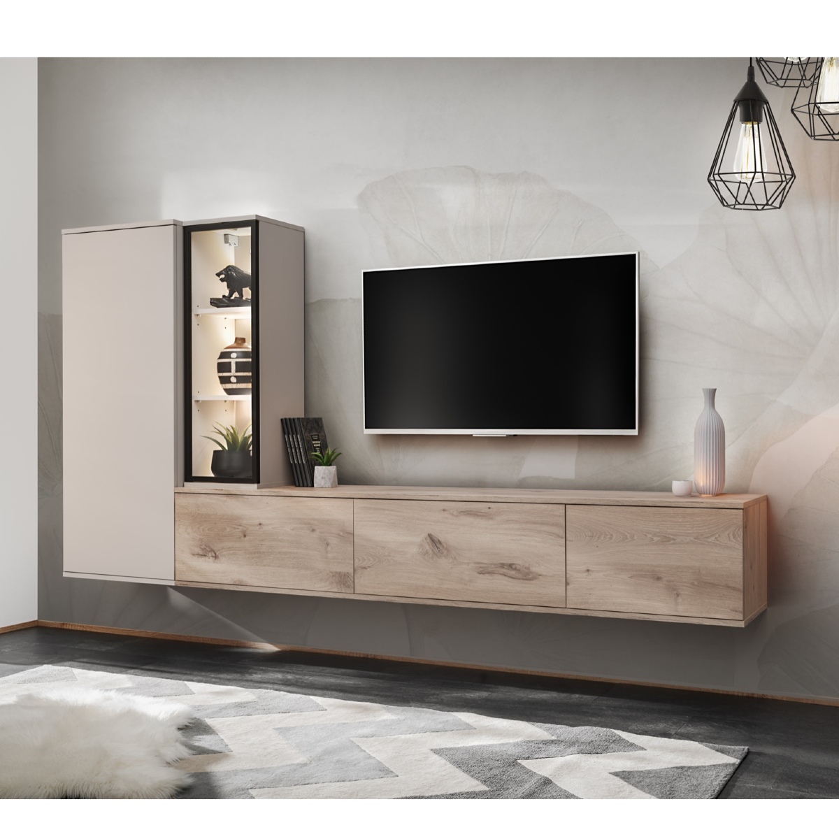 Ensemble TV mural moderne en bois BARI