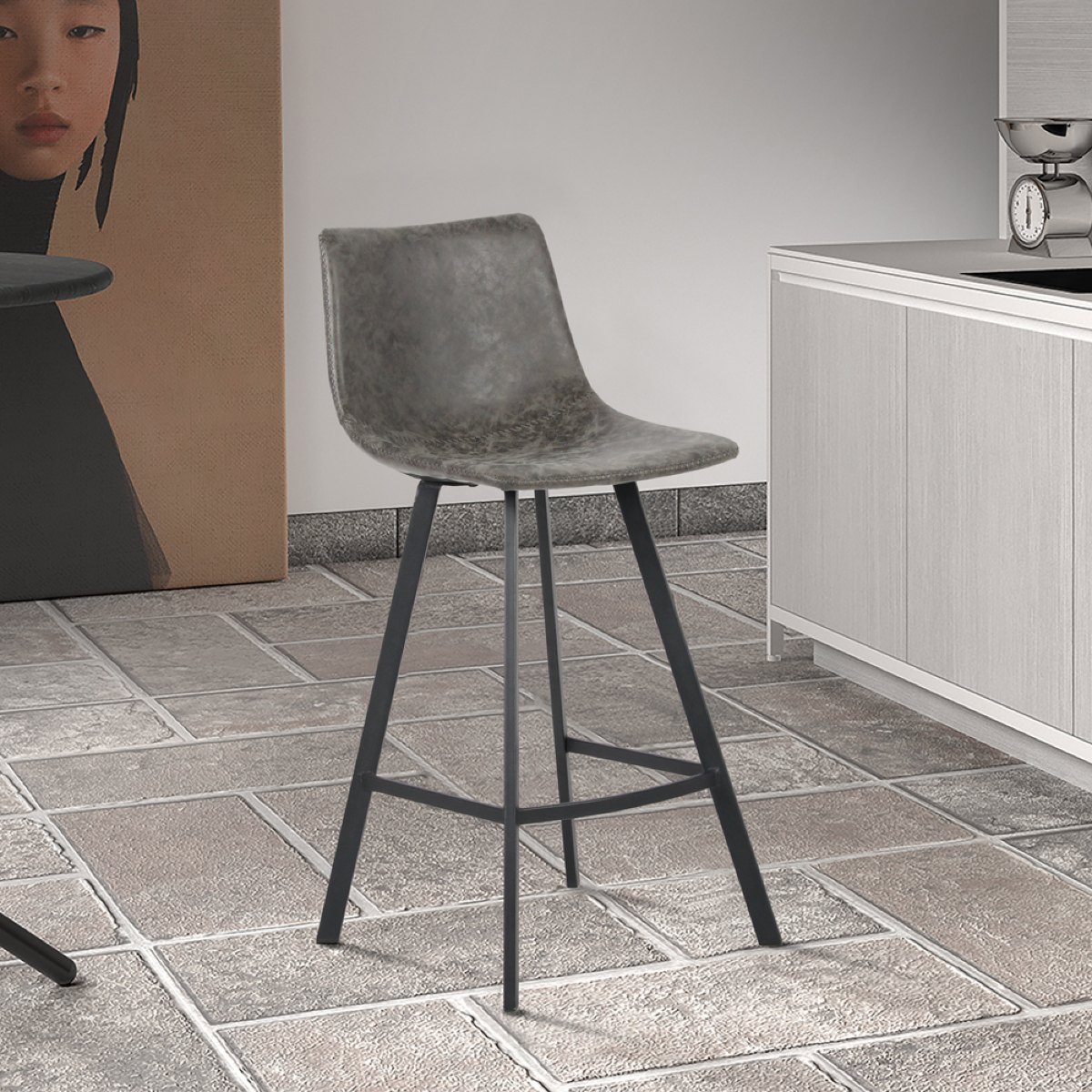 Lot de 2 chaises de bar en PU gris OSAKA