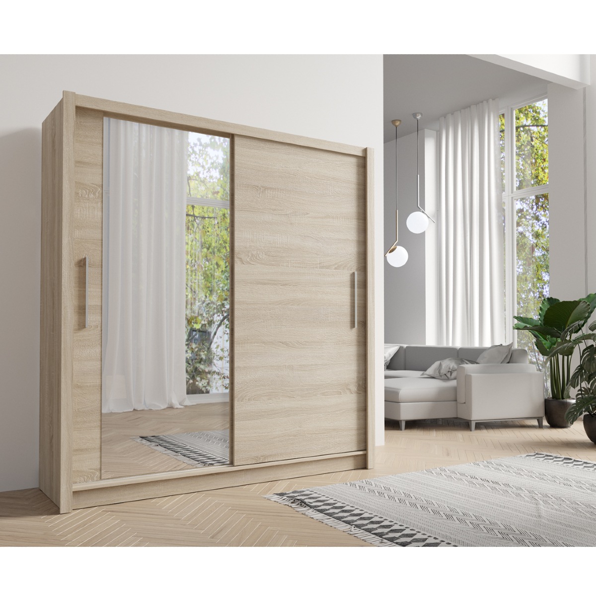Armoire moderne 2 portes coulissantes bois 205cm ULRIC